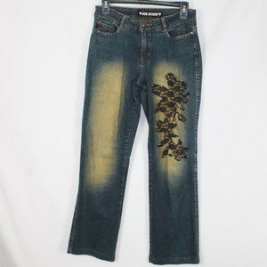 JOE BOXER Denim Jeans Size 7 Blue with Black Lace Front Studded Straight Leg